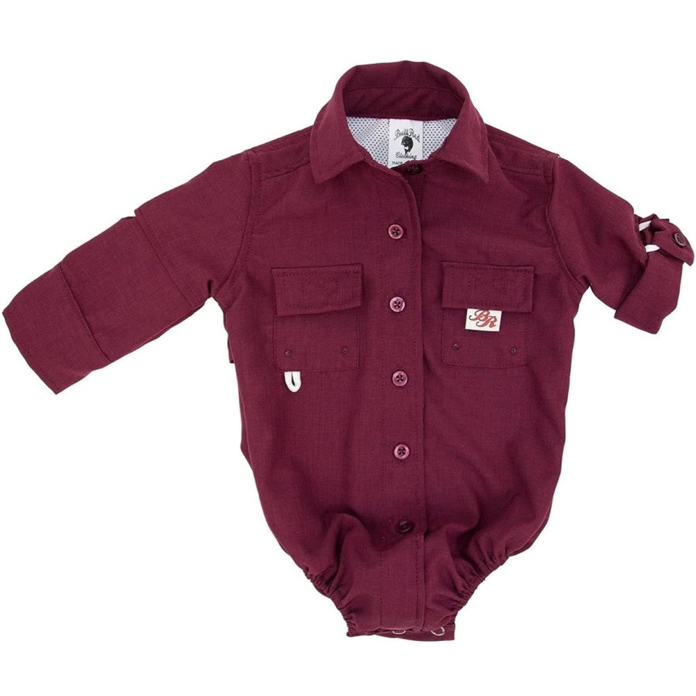 Bull Red
Baby Boys PFG Vented Fishing Shirt Button Up One Piece  maroon 6 months